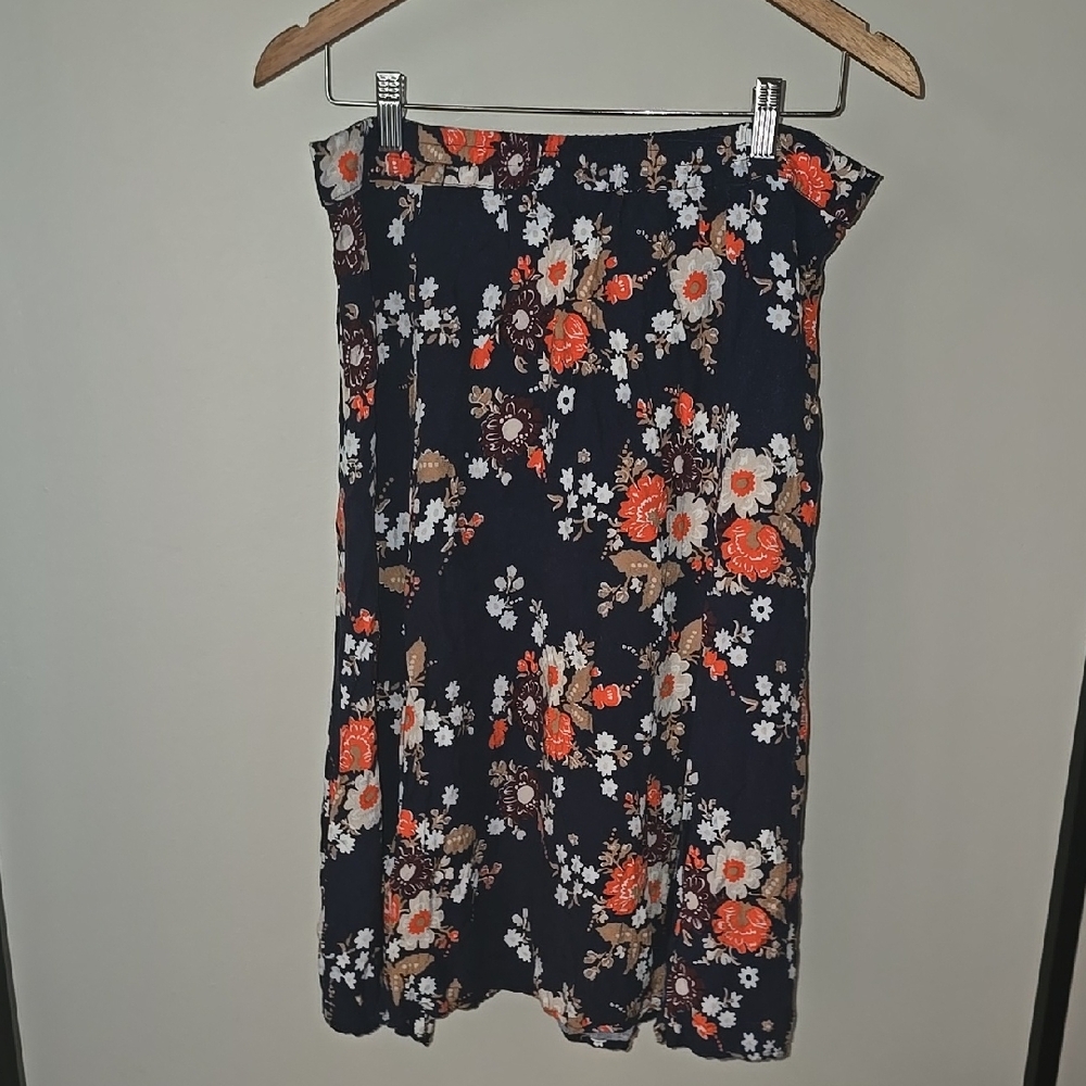 Floral Women's Skirt - Navy and Orange